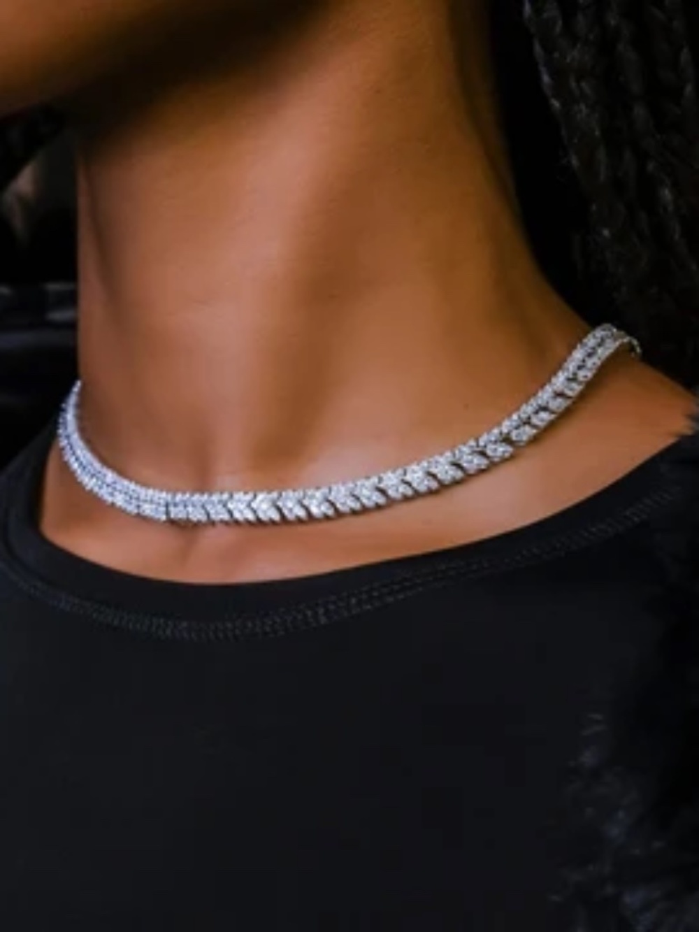 GLD iced herringbone necklace in white gold- 7mm